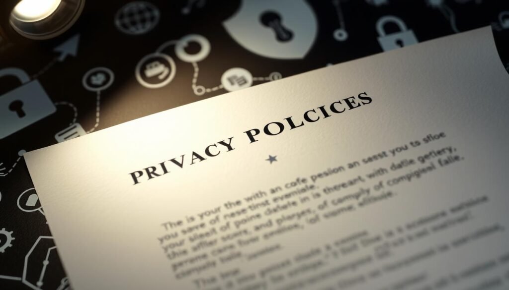 A detailed, formal document with meticulously crafted privacy policies, displayed against a backdrop of stylized data symbols and security icons. The document is backlit, casting a soft glow across the frame, evoking a sense of transparency and trustworthiness. The composition features a close-up view, emphasizing the importance and gravity of the subject matter. The lighting is directional, creating depth and highlighting the textural elements of the document. The overall mood is one of professionalism, reliability, and the protection of sensitive information. A detailed, formal document with meticulously crafted privacy policies, displayed against a backdrop of stylized data symbols and security icons. The document is backlit, casting a soft glow across the frame, evoking a sense of transparency and trustworthiness. The composition features a close-up view, emphasizing the importance and gravity of the subject matter. The lighting is directional, creating depth and highlighting the textural elements of the document. The overall mood is one of professionalism, reliability, and the protection of sensitive information.